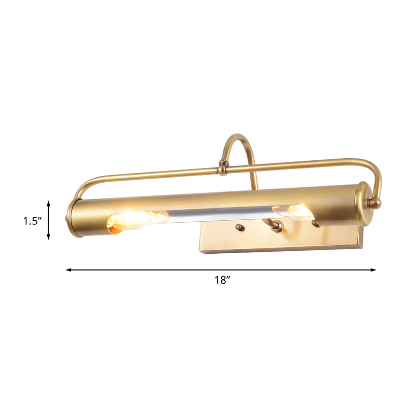 Lineare Badezimmer-Waschtischleuchte traditionelle Metall 2-Licht goldene Wandleuchte mit kurvigem Arm