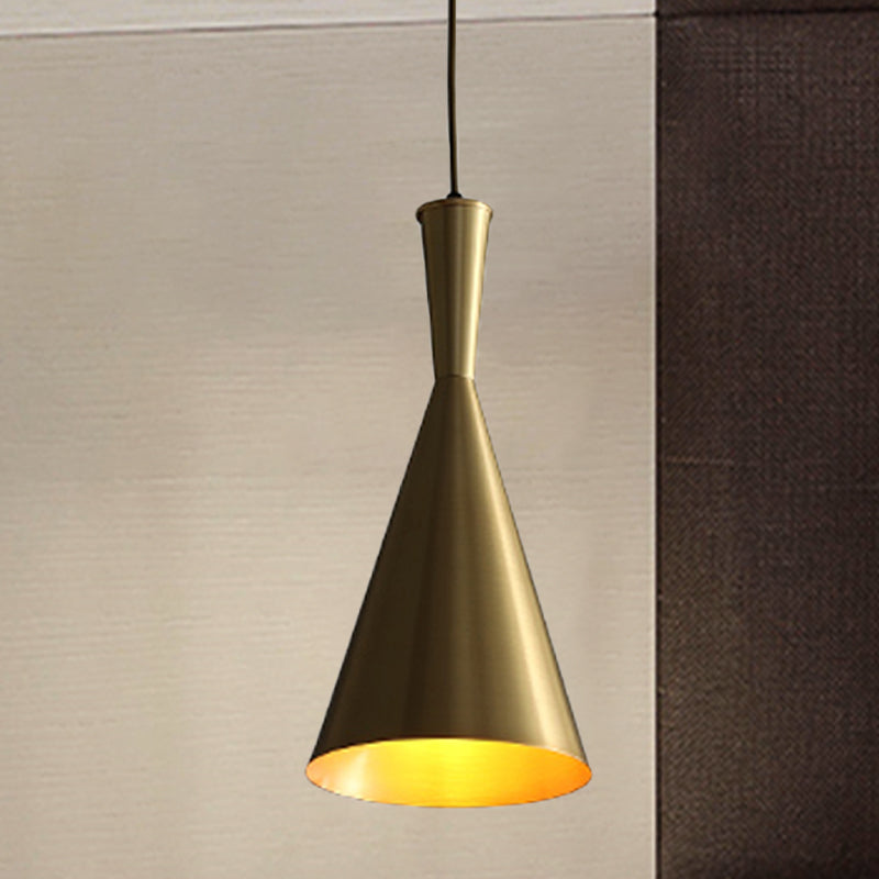 Black/Gold Finish Funnel Hanging Light Fixture Vintage Metallic 1 Bulb Dining Room Ceiling Suspension Lamp