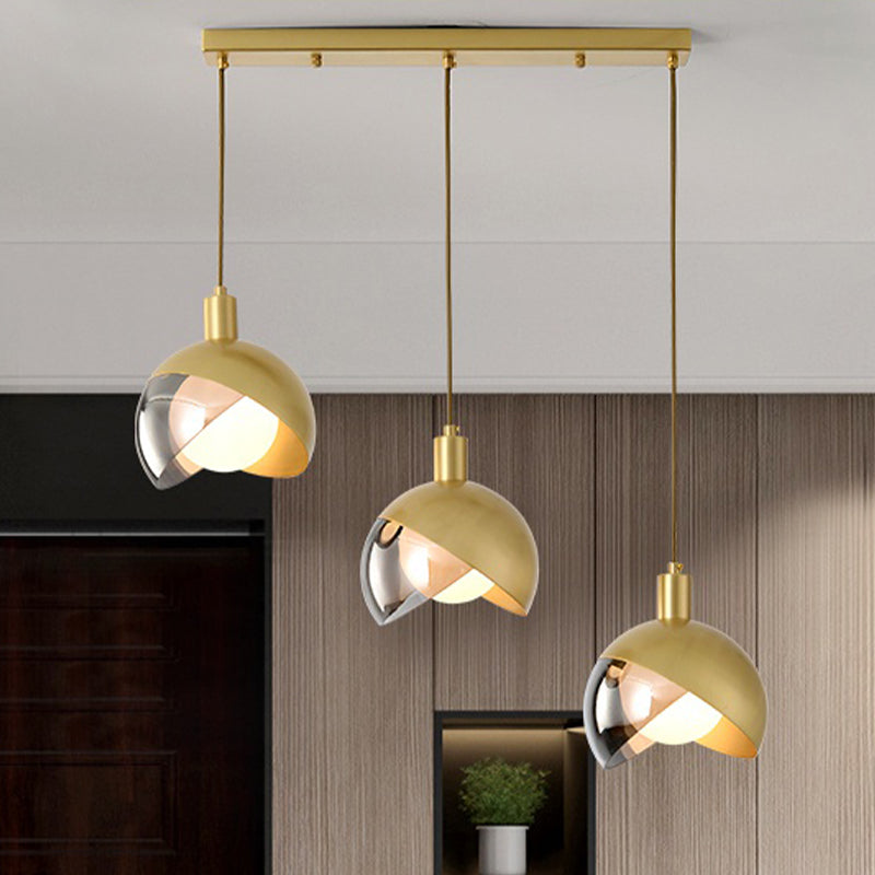 Gold Split Globe Cluster Pendant Light Simple Metallic 2/3 Lights Dining Room Down Lighting with Round/Linear Canopy