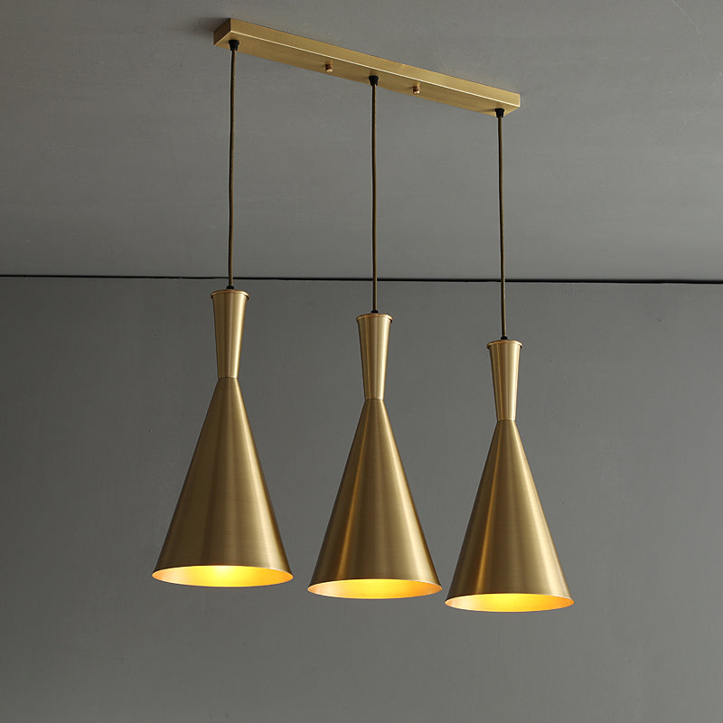 Black/Gold Finish Cluster Horn Pendant Antiqued Metal 3 Lights Kitchen Hanging Lamp with Round/Linear Canopy