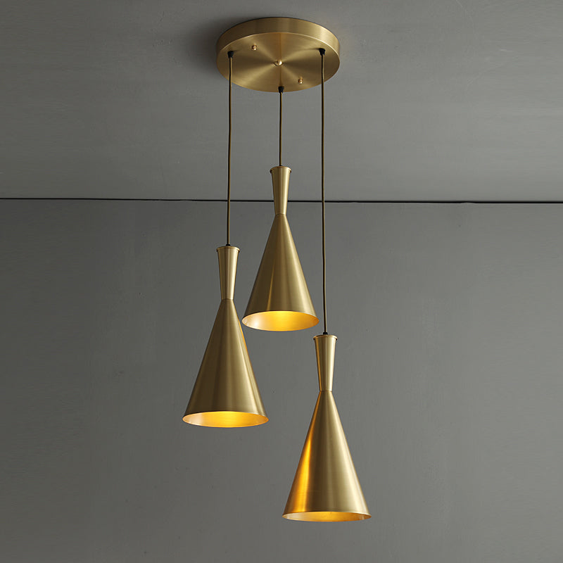 Black/Gold Finish Cluster Horn Pendant Antiqued Metal 3 Lights Kitchen Hanging Lamp with Round/Linear Canopy