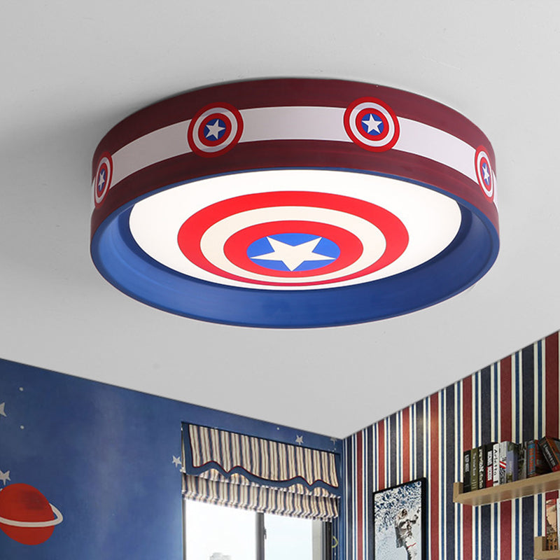 Metal Shield Flush Mount Kids LED Ceiling Mounted Light in Red and Blue with Acrylic Shade, 16.5"/20.5" W
