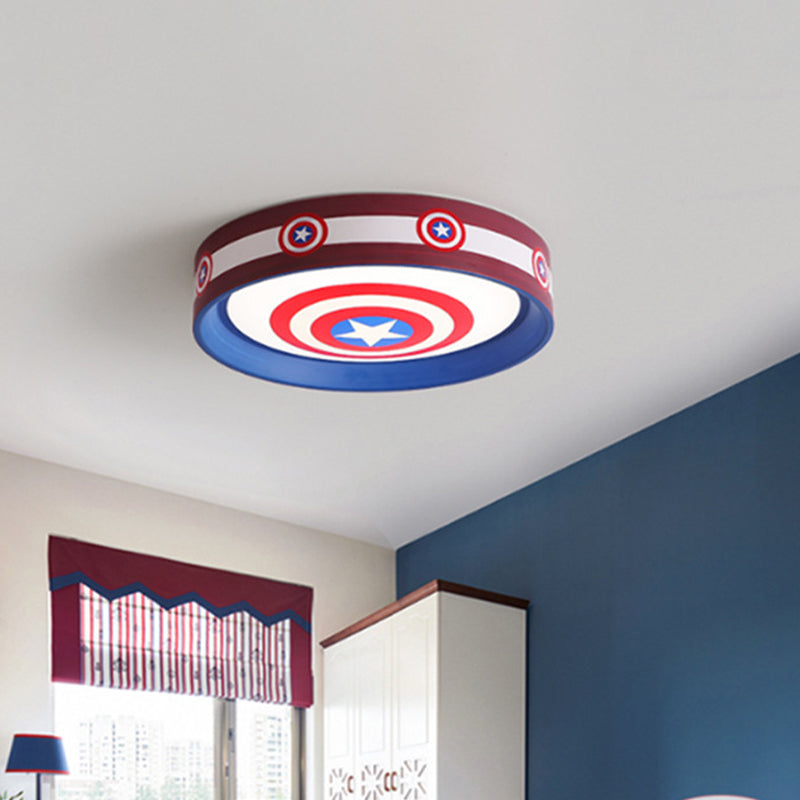 Metal Shield Flush Mount Kids LED Ceiling Mounted Light in Red and Blue with Acrylic Shade, 16.5"/20.5" W