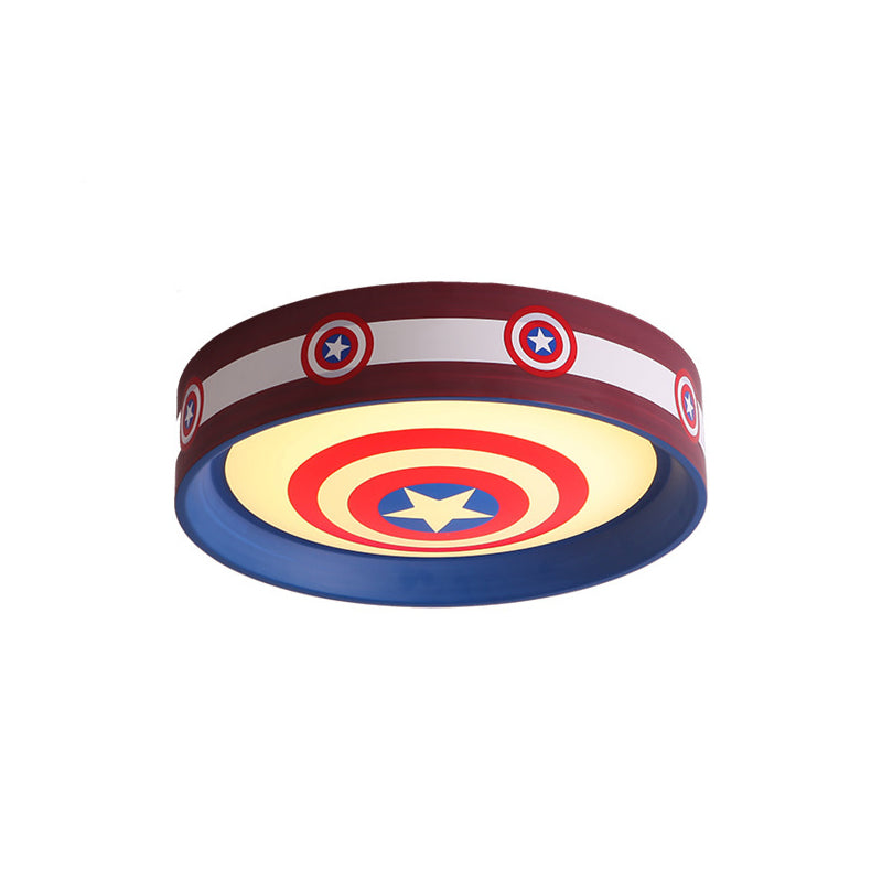 Metal Shield Flush Mount Kids LED Ceiling Mounted Light in Red and Blue with Acrylic Shade, 16.5"/20.5" W