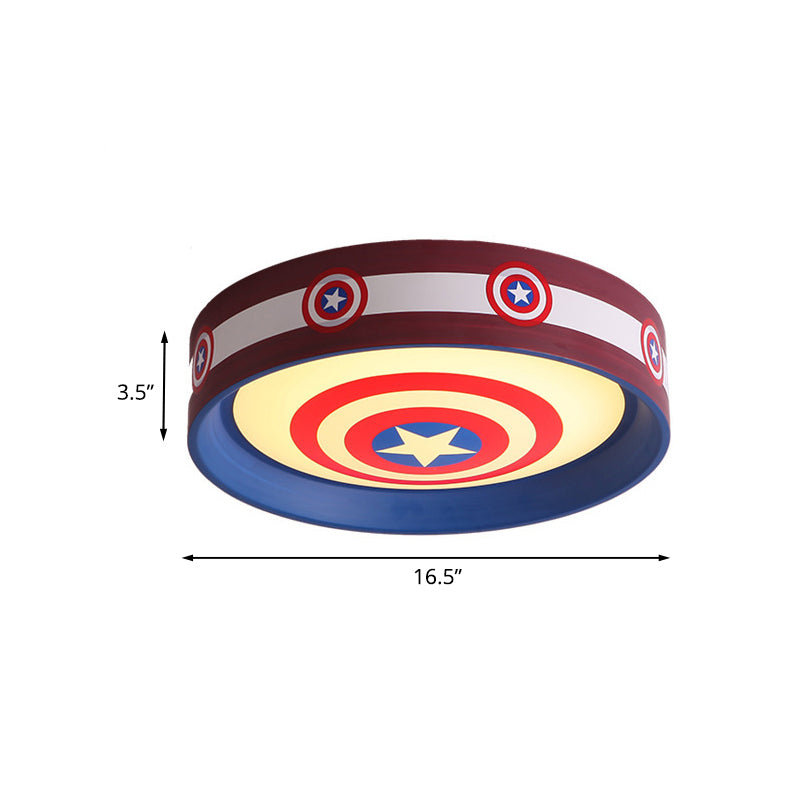 Metal Shield Flush Mount Kids LED Ceiling Mounted Light in Red and Blue with Acrylic Shade, 16.5"/20.5" W