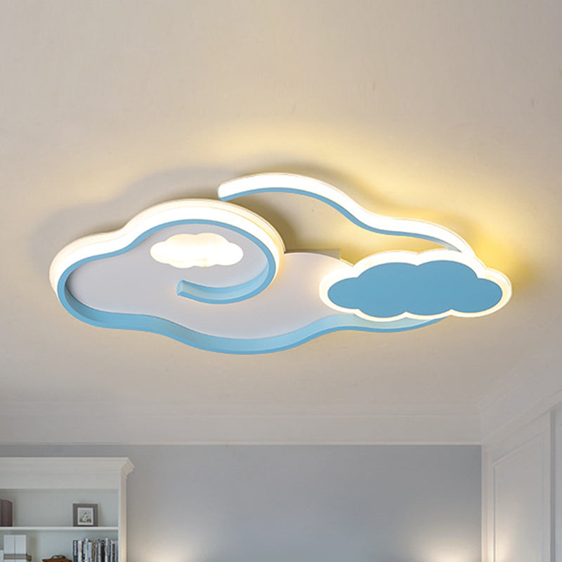 Nordic LED Flush Mount Lamp Blue Cloud Ceiling Light Fixture with Acrylic Shade for Children Bedroom
