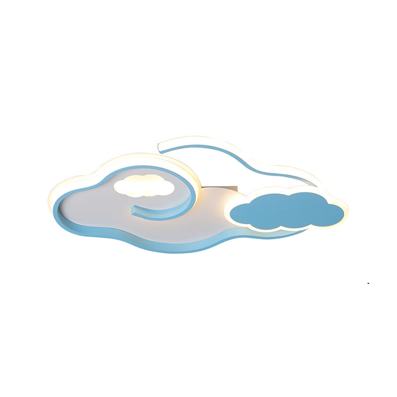Nordic LED Flush Mount Lamp Blue Cloud Ceiling Light Fixture with Acrylic Shade for Children Bedroom