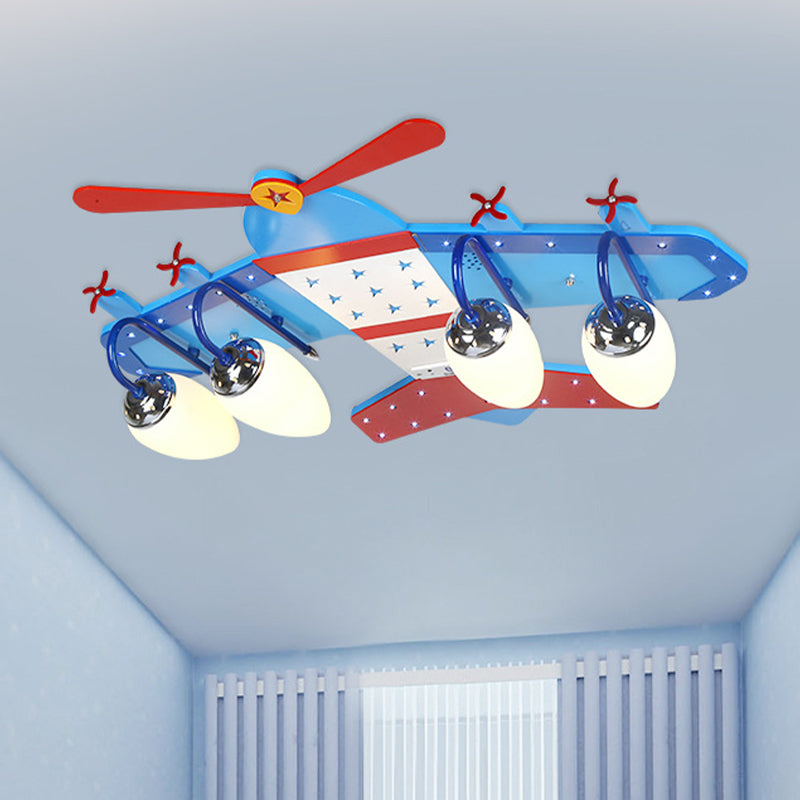 Ivory Glass Plane Flushmount Lighting Kids 3/4 Heads Blue Flush Mount Ceiling Light Fixture for Boys Bedroom