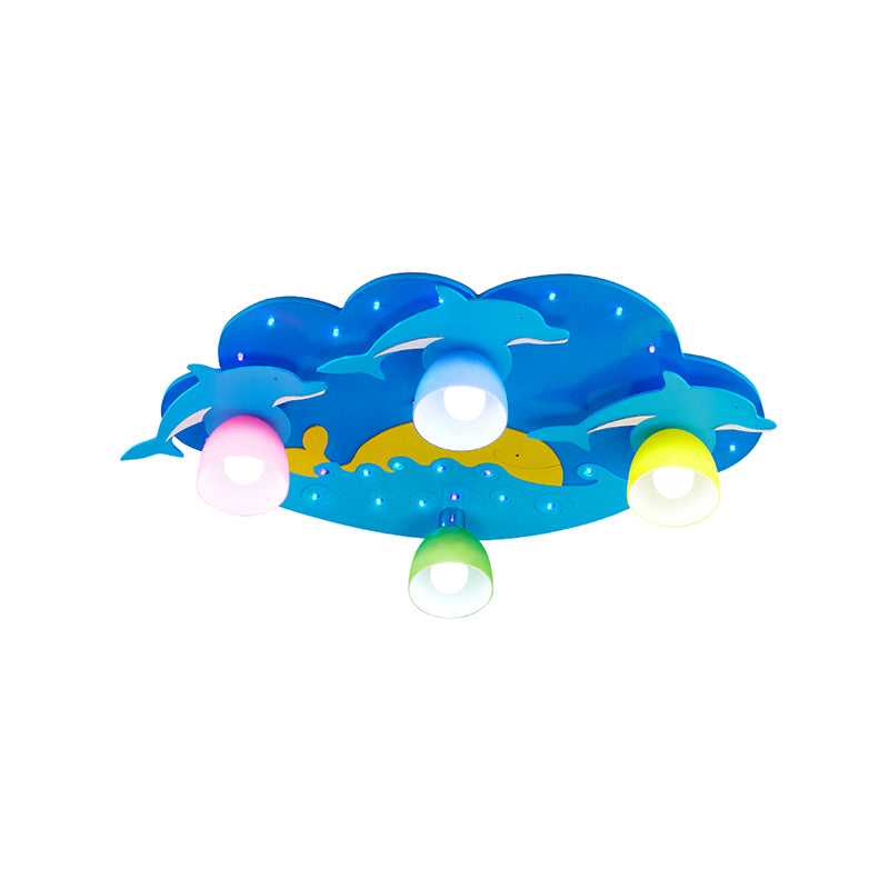 Blue Dolphin Flushmount Ceiling Lamp Kids 4 Bulbs Multicolored Glass Flush Mount Recessed Lighting