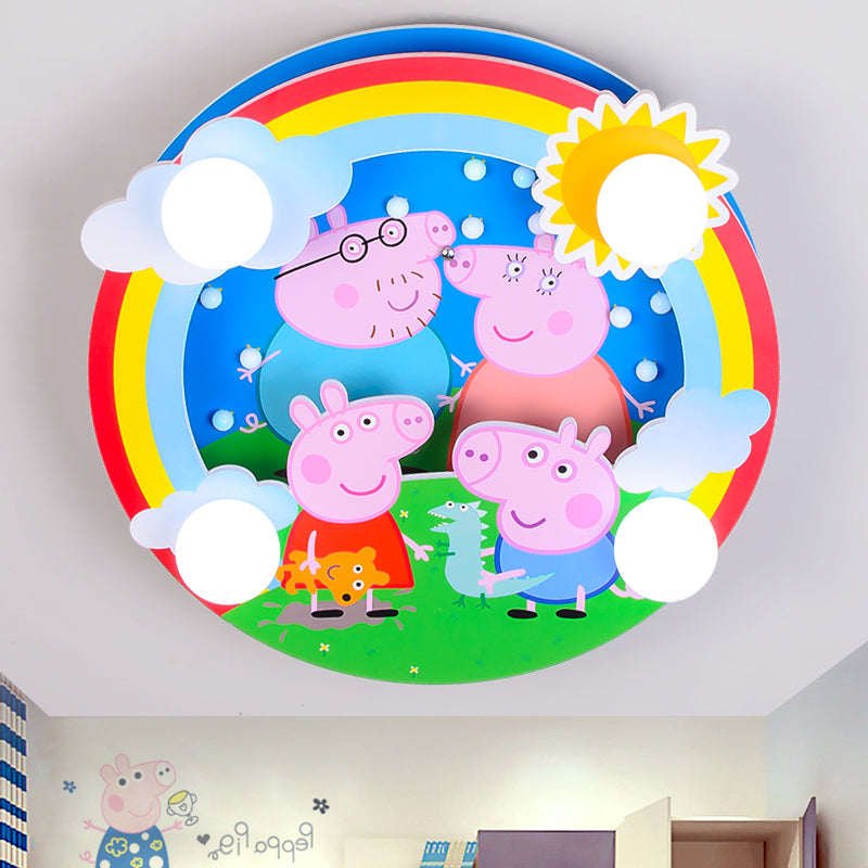 4-flammiger Kinder-Einbaustrahler Pink Pig Family Deckeneinbauleuchte mit milchigem Glasschirm