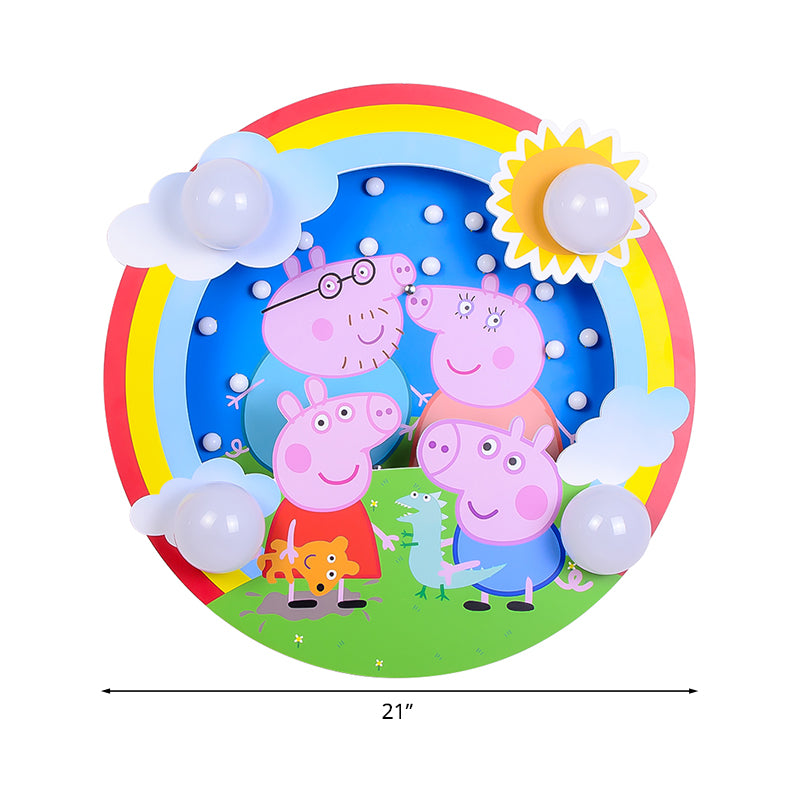 4-flammiger Kinder-Einbaustrahler Pink Pig Family Deckeneinbauleuchte mit milchigem Glasschirm