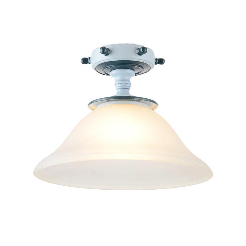 Bell Opal Glass Semi Flush Mediterranean 1-Bulb Blue Flush Mount Softeil Aipide per soggiorno