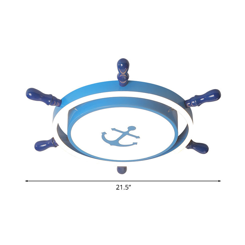 Mediterranean Rudder Iron Flush Light LED Flush Mount Lighting Fixture in Blue with Anchor Pattern