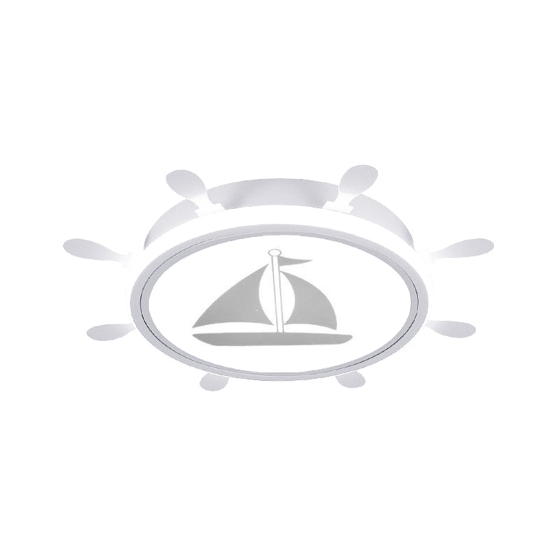 Rudder Flush-Mount Light Fixture Mediterranean Acrylic LED Bedroom Flushmount with Sailboat Pattern in Blue/White, 18"/21.5" W