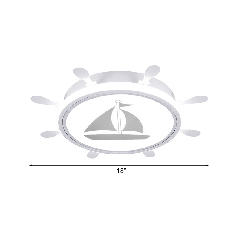 Rudder Flush-Mount Light Fixture Mediterranean Acrylic LED Bedroom Flushmount with Sailboat Pattern in Blue/White, 18"/21.5" W