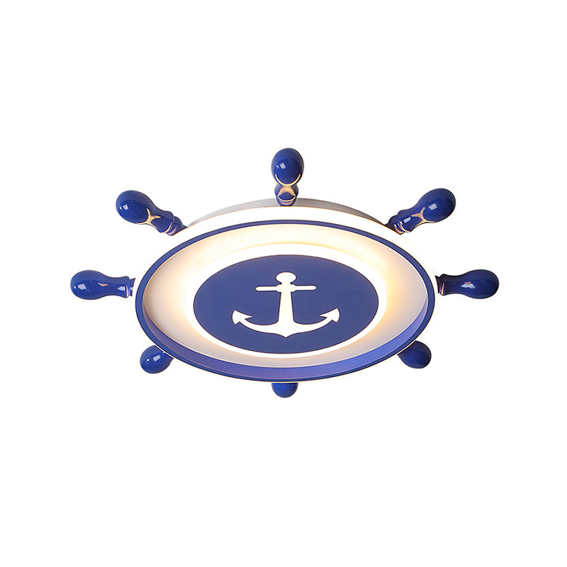 Lámpara de techo empotrada LED mediterránea, accesorio de iluminación de montaje empotrado con timón azul y pantalla acrílica, 16"/19,5" W