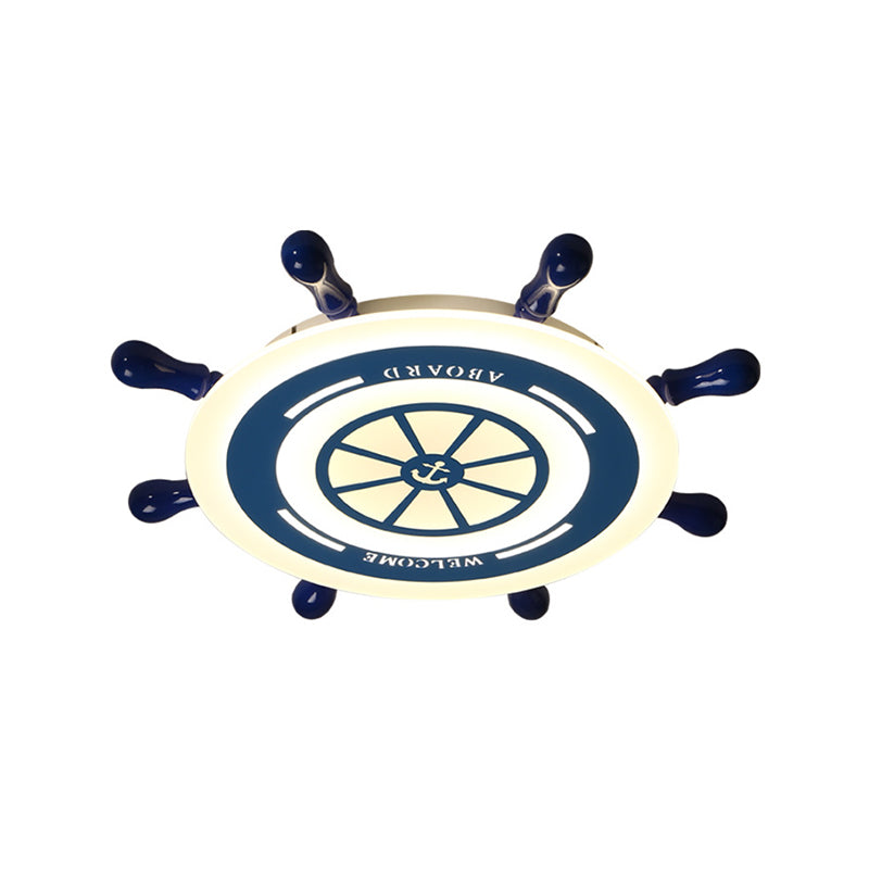 21.5"/25.5" W LED Nursery Flush Ceiling Light Mediterranean Blue Flush Mount with Rudder Acrylic Shade