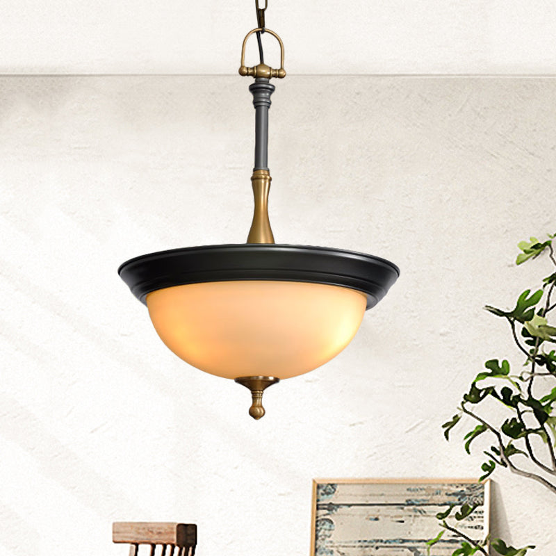 Koepelachtig wit glas kroonluchter verlichting armatuur traditionele 3 hoofden woonkamer drop hanger in zwart