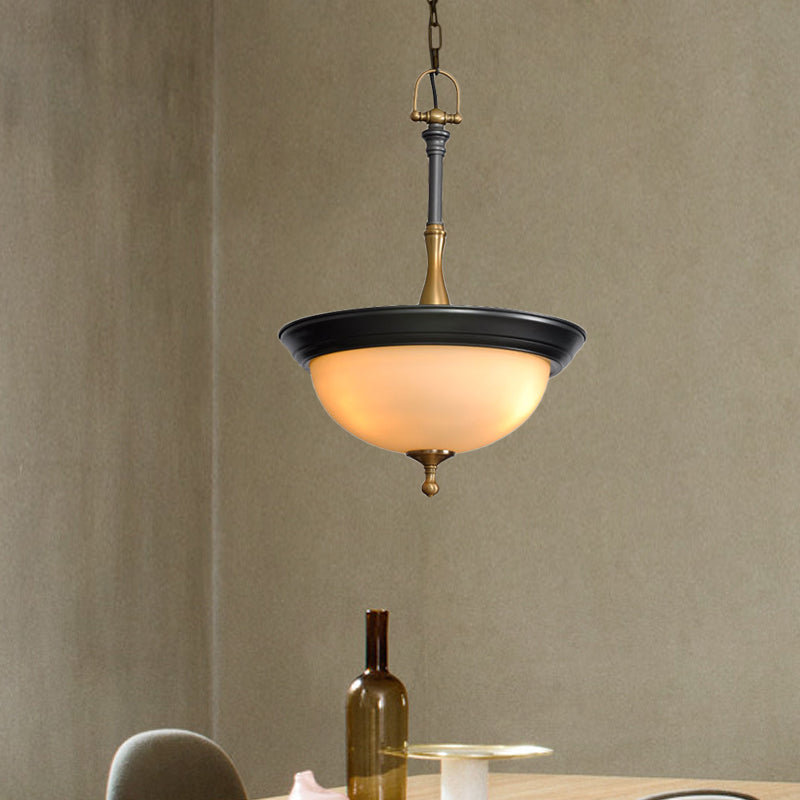 Koepelachtig wit glas kroonluchter verlichting armatuur traditionele 3 hoofden woonkamer drop hanger in zwart