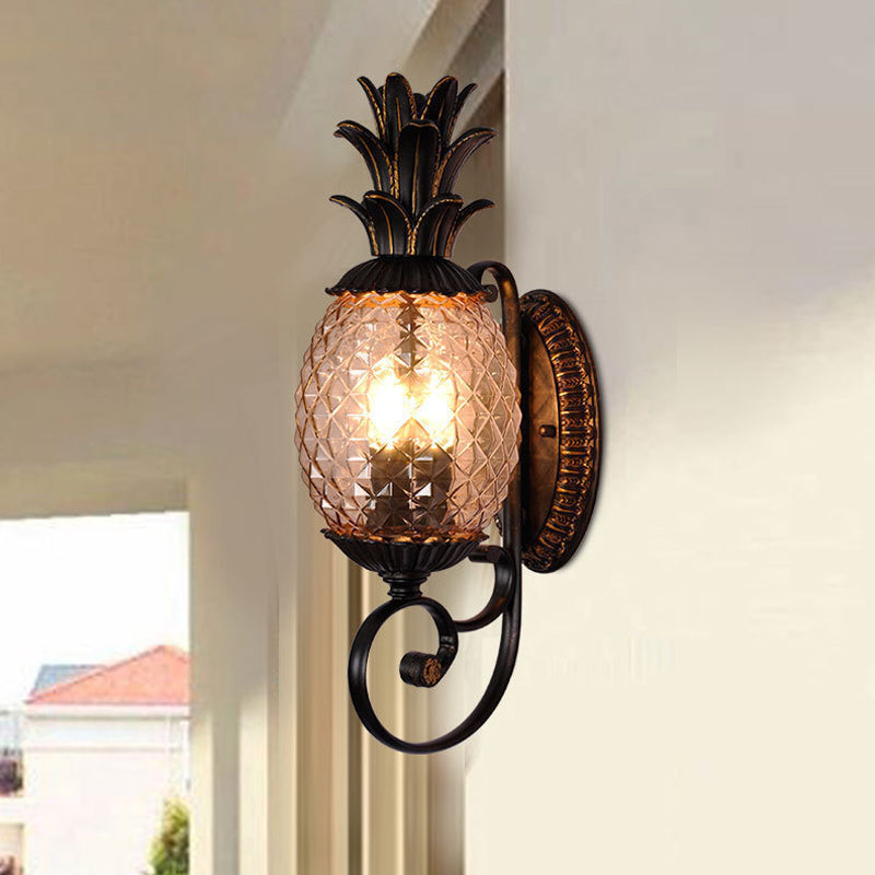 Lampada da parete ananas antica con montaggio a parete a 1 lampadina in vetro rigato grigio fumo in ottone per esterni