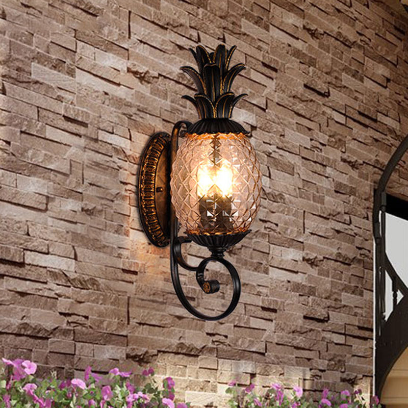 Lampada da parete ananas antica con montaggio a parete a 1 lampadina in vetro rigato grigio fumo in ottone per esterni