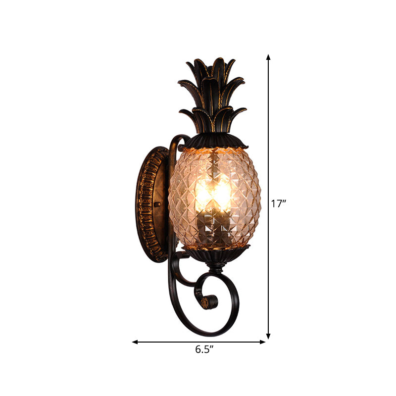 Lampada da parete ananas antica con montaggio a parete a 1 lampadina in vetro rigato grigio fumo in ottone per esterni