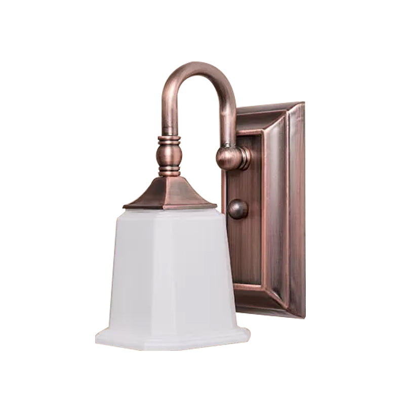 Retro Flared Wall Sconce Lighting 1-Head Cream Glass Wall Light Fixture in Copper with Gooseneck Arm