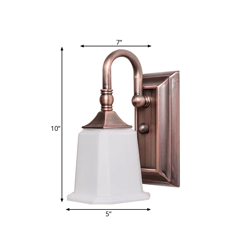 Retro Flared Wall Sconce Lighting 1-Head Cream Glass Wall Light Fixture in Copper with Gooseneck Arm