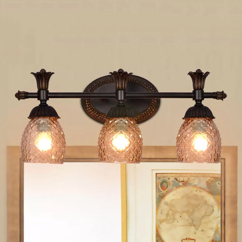 Clear Prismatic Glass Dome Vanity Light Traditional 2/3-Light Bathroom Metal Wall Mount Lighting in Black