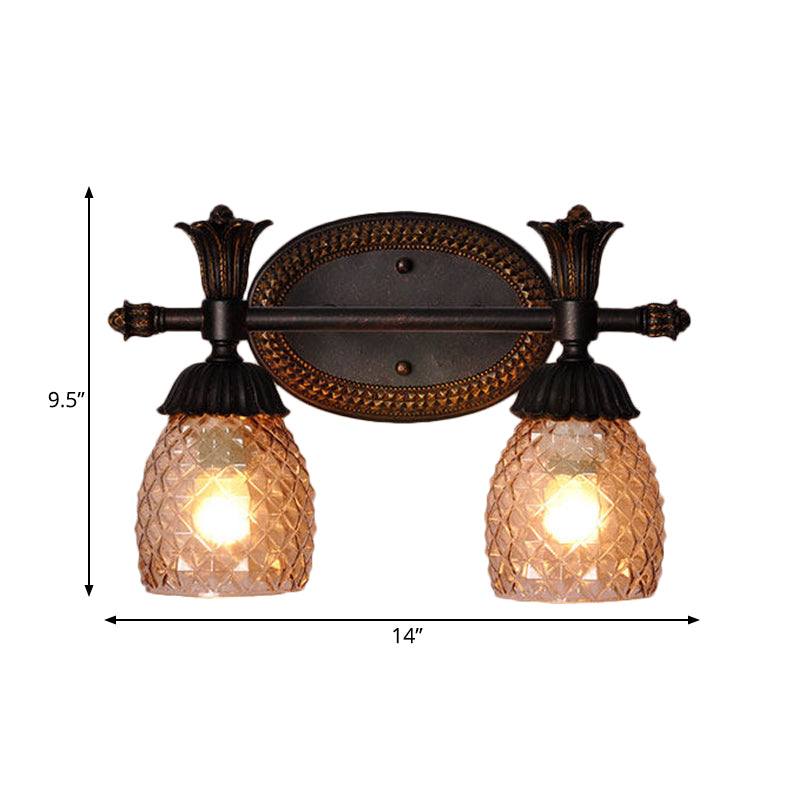 Clear Prismatic Glass Dome Vanity Light Traditional 2/3-Light Bathroom Metal Wall Mount Lighting in Black