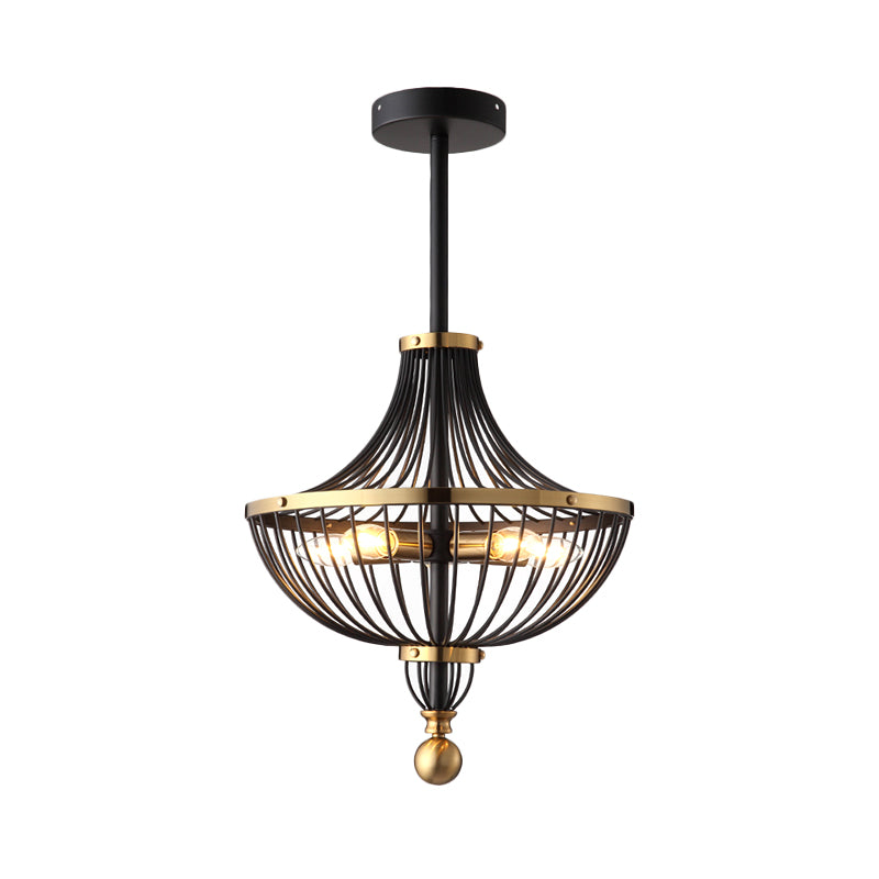 5 Lights Iron Ceiling Chandelier Vintage Black Finish Basket Cage Dining Room Hanging Light Kit