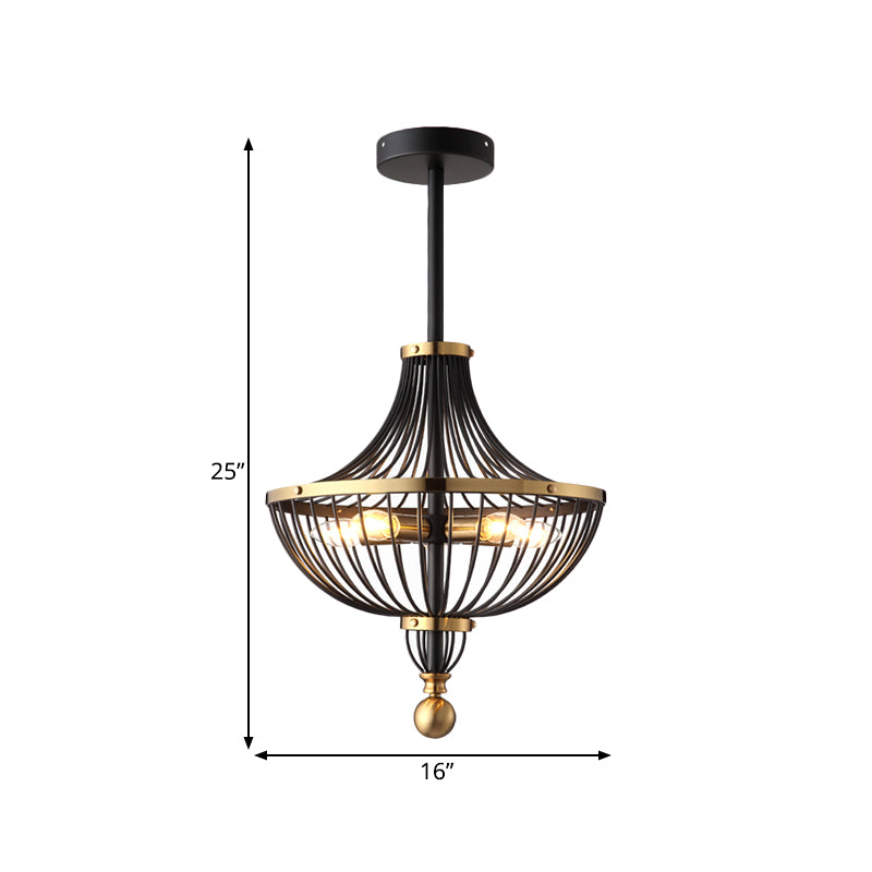 5 Lights Iron Ceiling Chandelier Vintage Black Finish Basket Cage Dining Room Hanging Light Kit