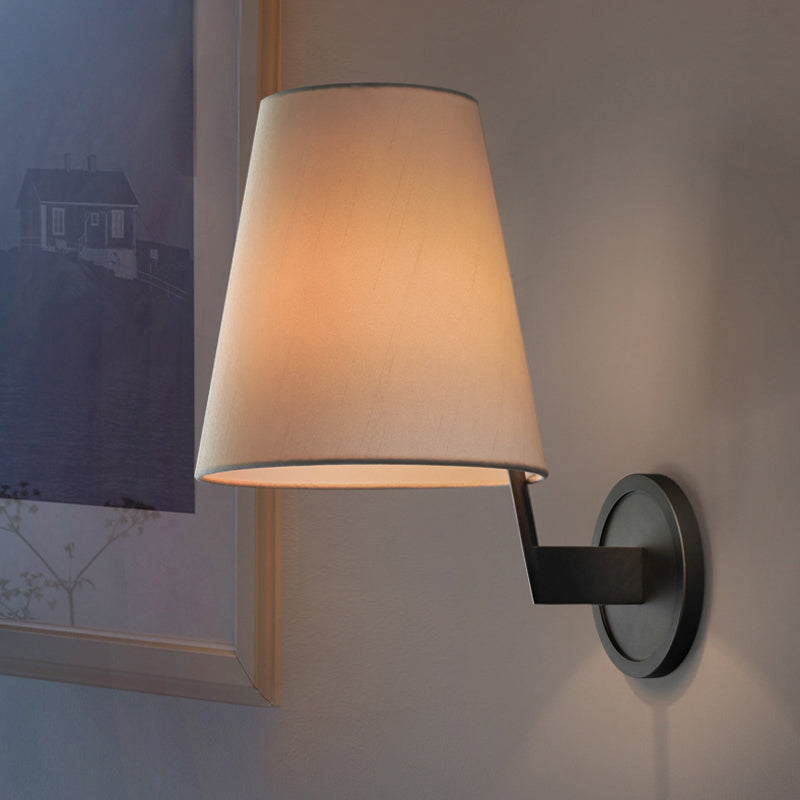 Retro Conic Sconce Lighting Fixture 1 Bulb Fabric Shade Wall Mounted Light in Black for Corridor