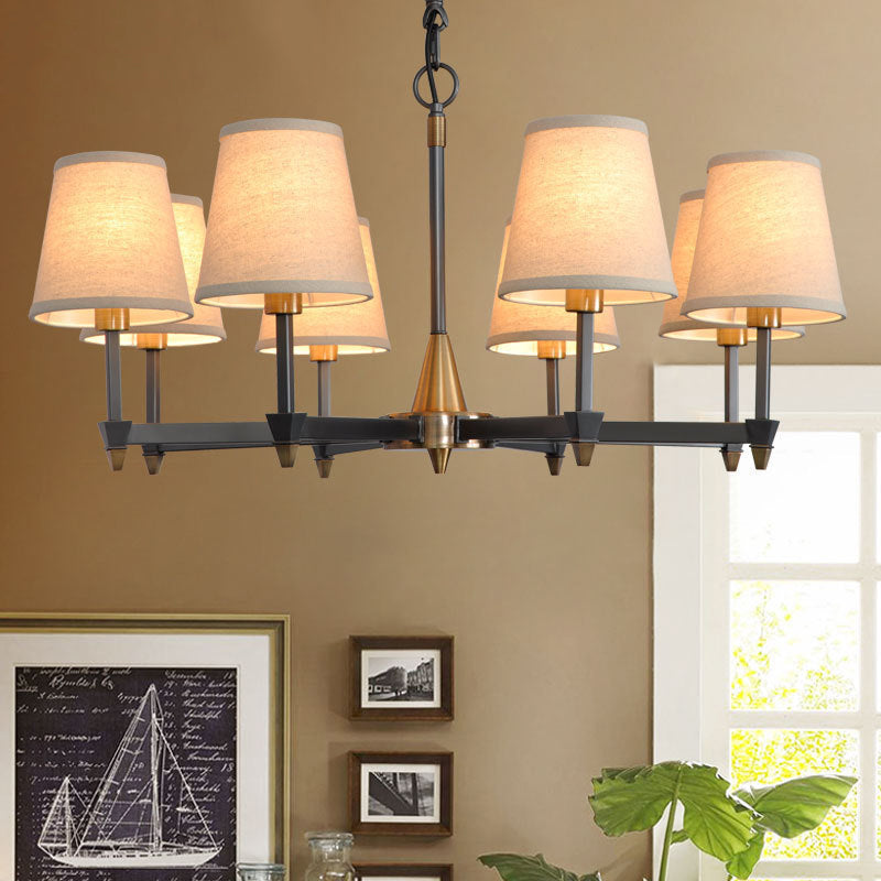 Kegelstof hanger kroonluchter land 3/6/8 hoofden hangend plafondlicht in zwart voor woonkamer
