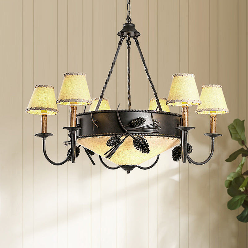 Zwart 9 lichten plafondlamp vintage stof taps toelopend kroonluchter hanglamp met Pinecone deco