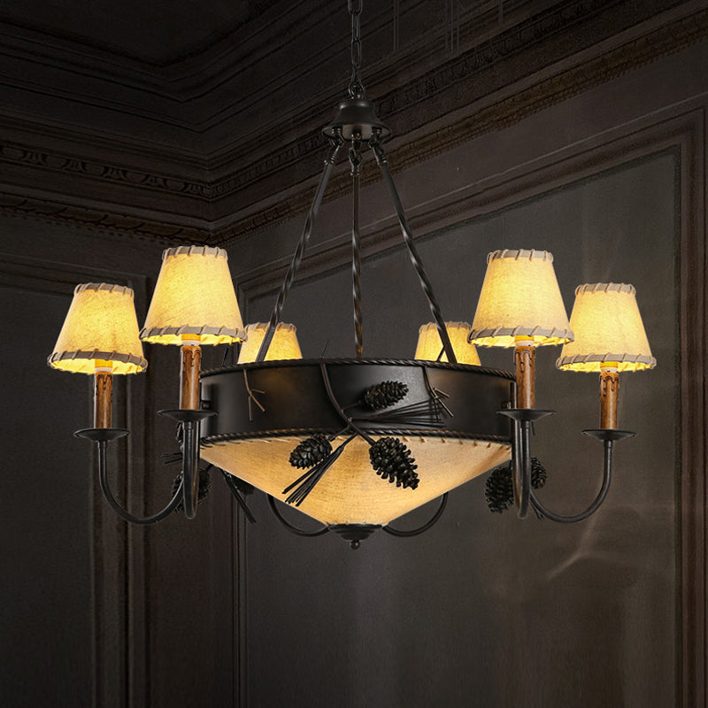 Zwart 9 lichten plafondlamp vintage stof taps toelopend kroonluchter hanglamp met Pinecone deco