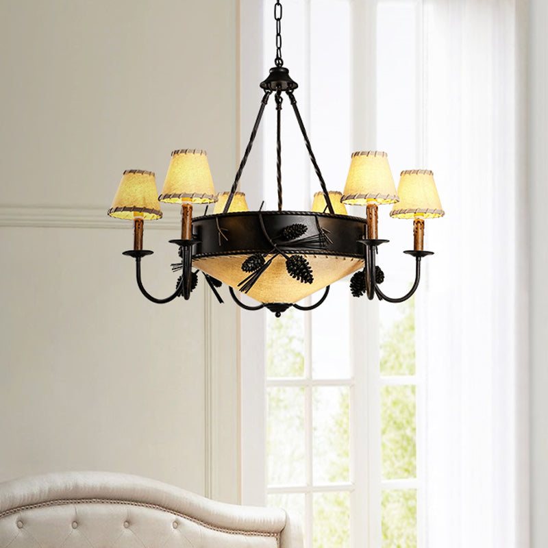 Zwart 9 lichten plafondlamp vintage stof taps toelopend kroonluchter hanglamp met Pinecone deco