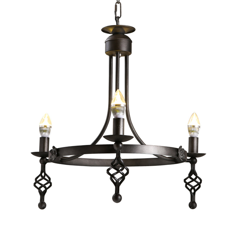 IJzeren Zwarte afwerking Hangende kroonluchter Candelabra 3-licht Rustieke ophanging Hanglamp met Circle Design