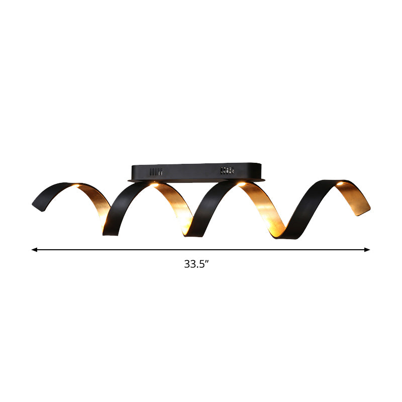 Semi Plafonnier LED Lineal Métallique Style Moderniste 4-Luz Éclairage de Techo Retorcida en Negro para Salón