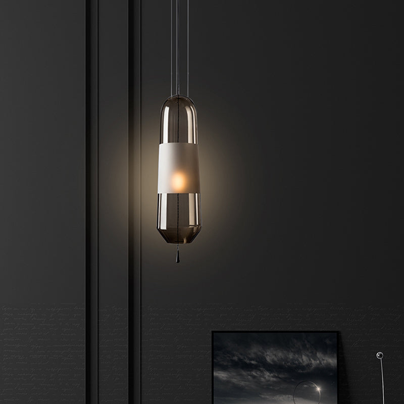 Ellipse Bedside Pendant Lighting Cognac/Smoke/Clear Glass 1-Light Simple Ceiling Suspension Lamp with Pull Chain