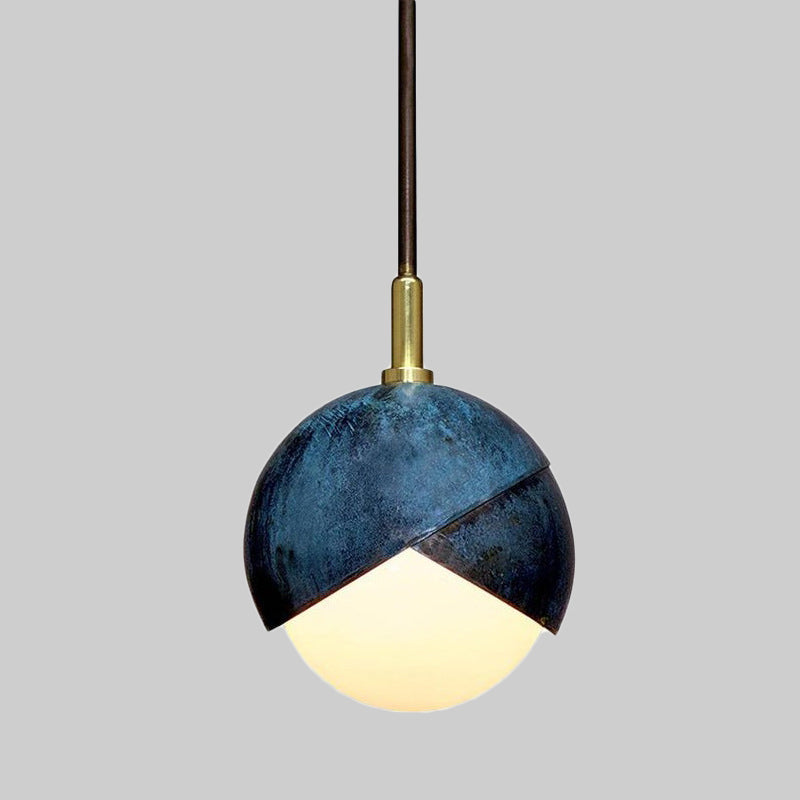 Milk Verre Mini Globe Pendant Light Vintage 1 Light Hanging Plafond Light With Blue Double Dome Cap