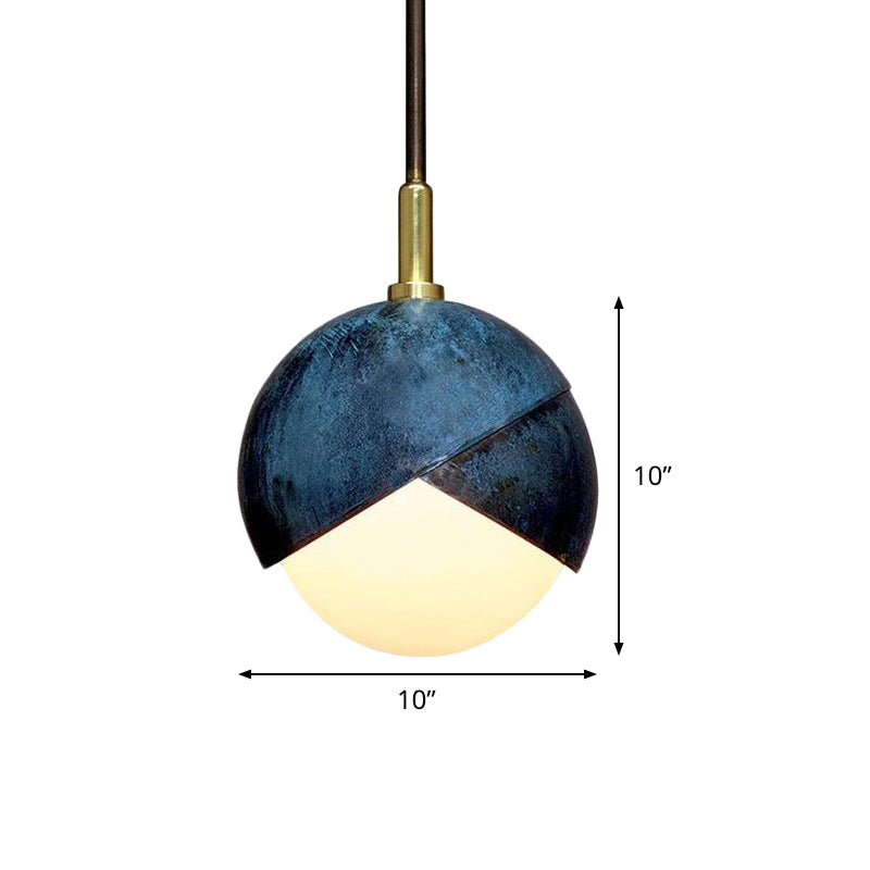 Milk Verre Mini Globe Pendant Light Vintage 1 Light Hanging Plafond Light With Blue Double Dome Cap