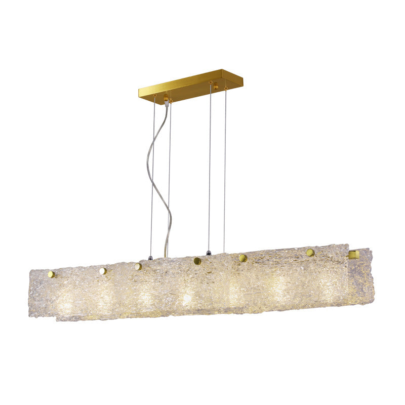 Elongated Rectangle Dinette Drop Pendant Transparent Crackle Glass 9-Light Modern Island Light in Gold