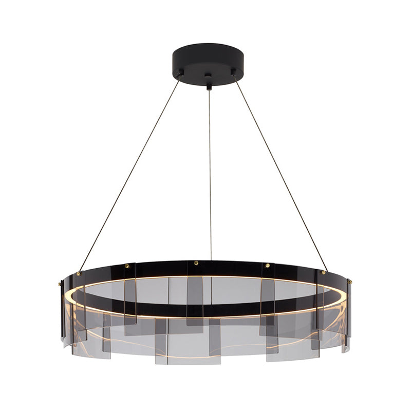 Black Circle Pendant Lighting Modernist Smoke Grey Glass LED Hanging Light Fixture
