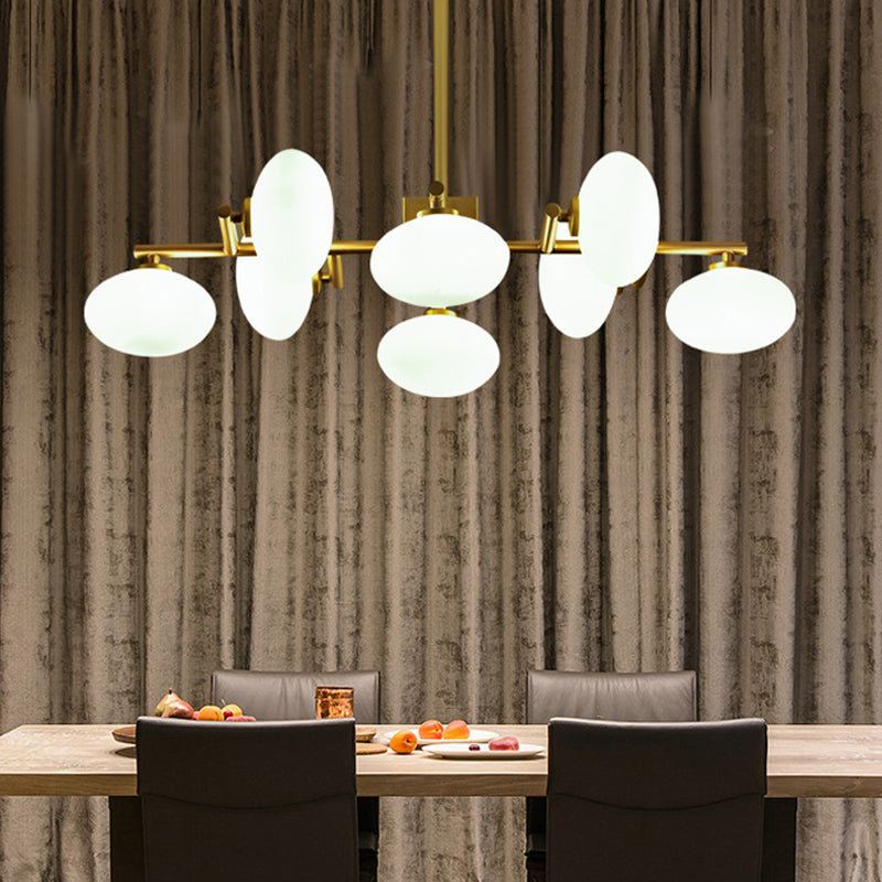 Crema leggera del lampadario Dinette ramificata Glass ovale in vetro a 8 bulboni di sospensione postmoderna in oro