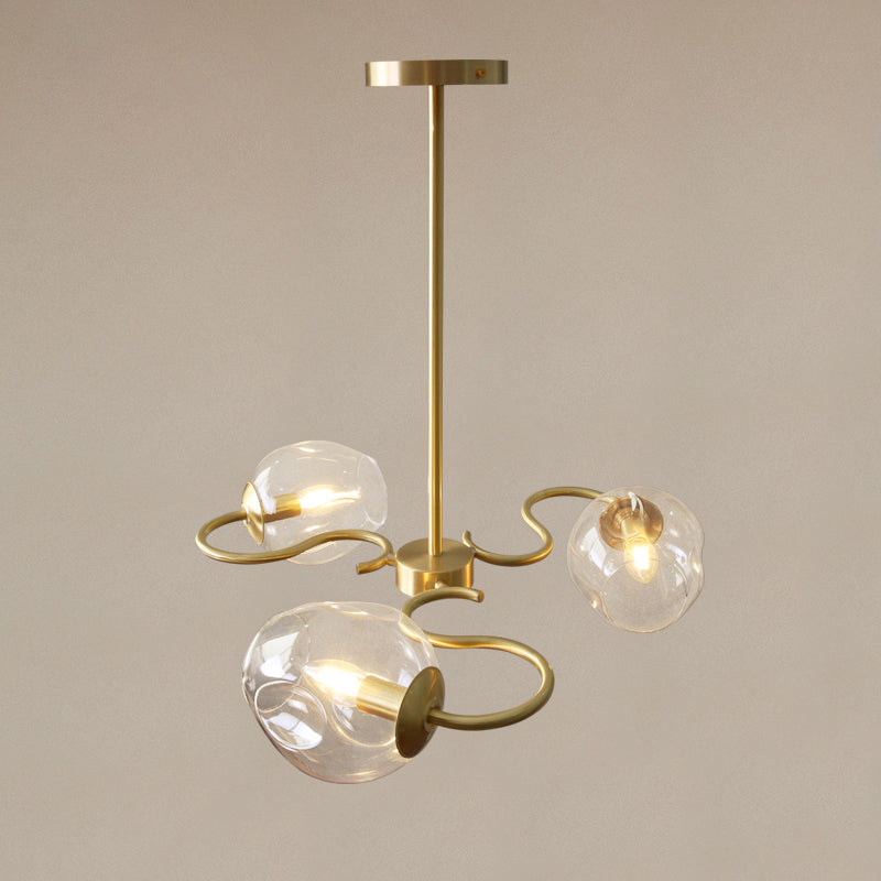 Wervelende flush mount kroonluchter postmoderne transparant glas 3-licht slaapkamer semi-montage verlichting in messing