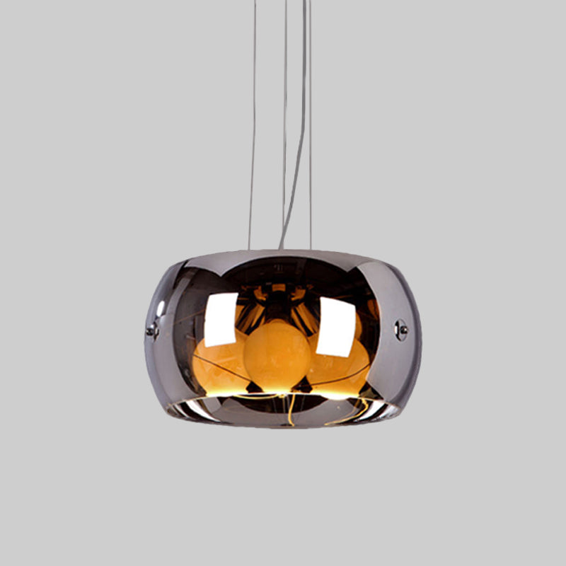 3 Bulbs Dining Room Chandelier Contemporary Chrome Hanging Light with Drum Mirrored Glass Shade