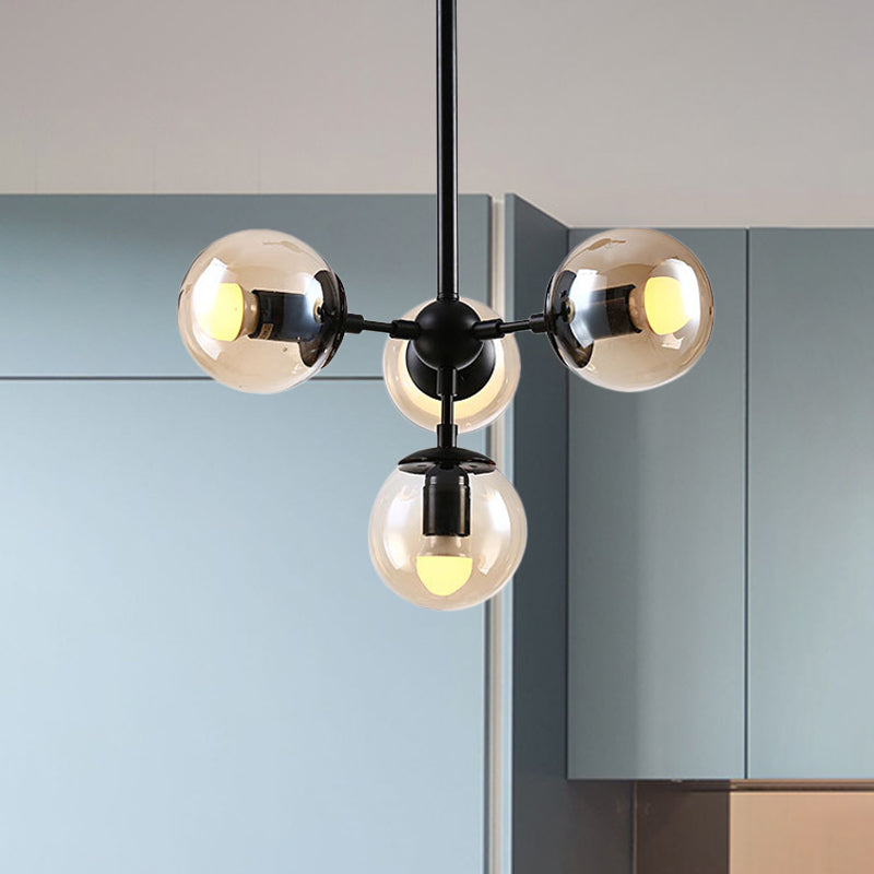 Bursting kroonluchter licht Modern Amber gesloten glas 4 koppen restaurant Hangende hanglamp