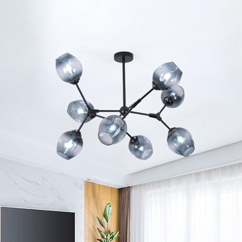 Degradado de cristal azul ramificado de semi-ras Modernismo 8-Cabeza de montaje de techo de montaje de Candelabro para sala de estar