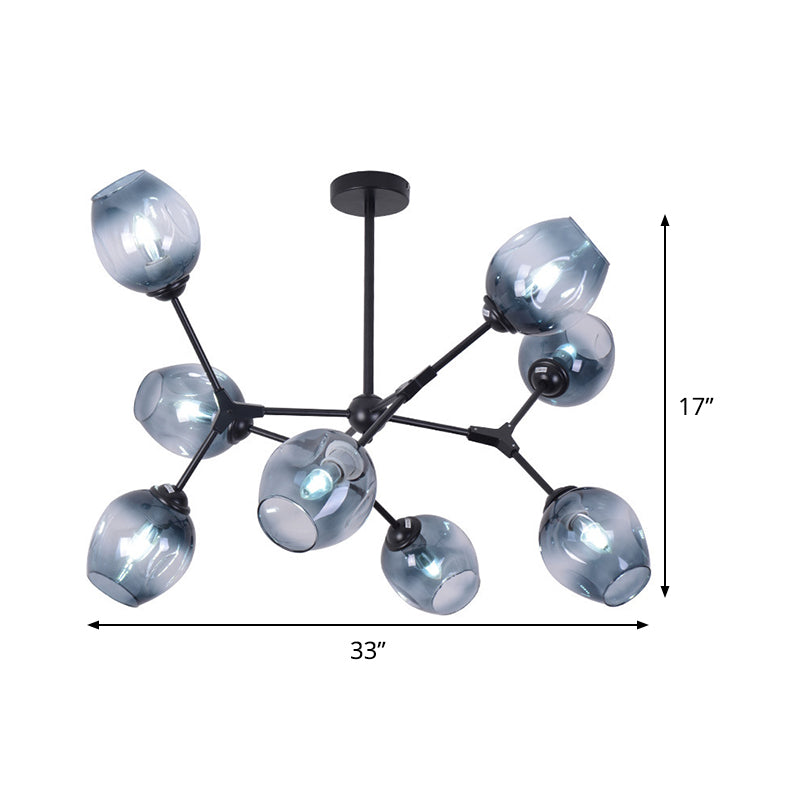 Degradado de cristal azul ramificado de semi-ras Modernismo 8-Cabeza de montaje de techo de montaje de Candelabro para sala de estar